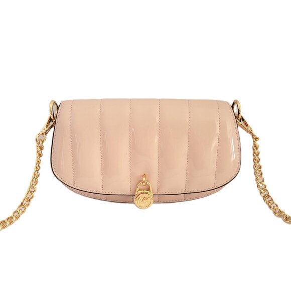 Michael Kors Mila Small Convertible Crossbody Quilted Bag Patent Powder Blush - Picture 1 of 8
